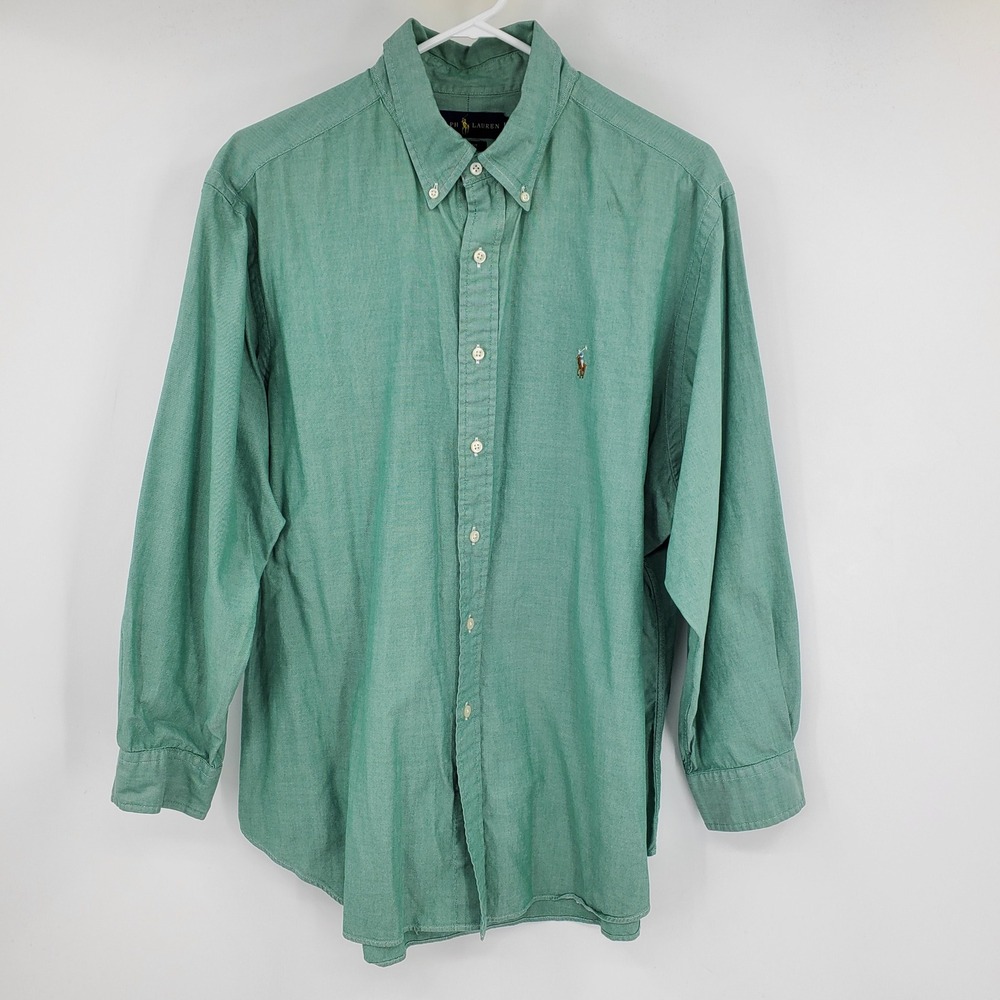 Ralph Lauren Mens Classic‎ Fit Green Cotton Oxford Button Down Shirt 17.5 Preppy